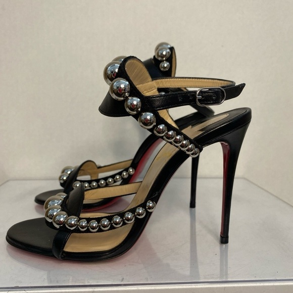 Christian Louboutin Galeria 100 Nappa Shiny Black & Silver Size 36 Pre-Owned - Picture 4 of 10